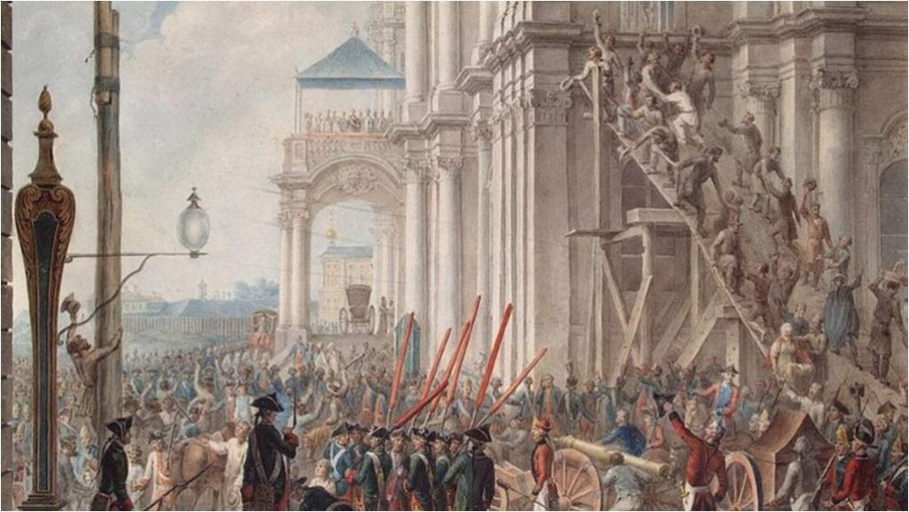 Екатерина II на балконе Зимнего дворца во время переворота 1762 года.jpg