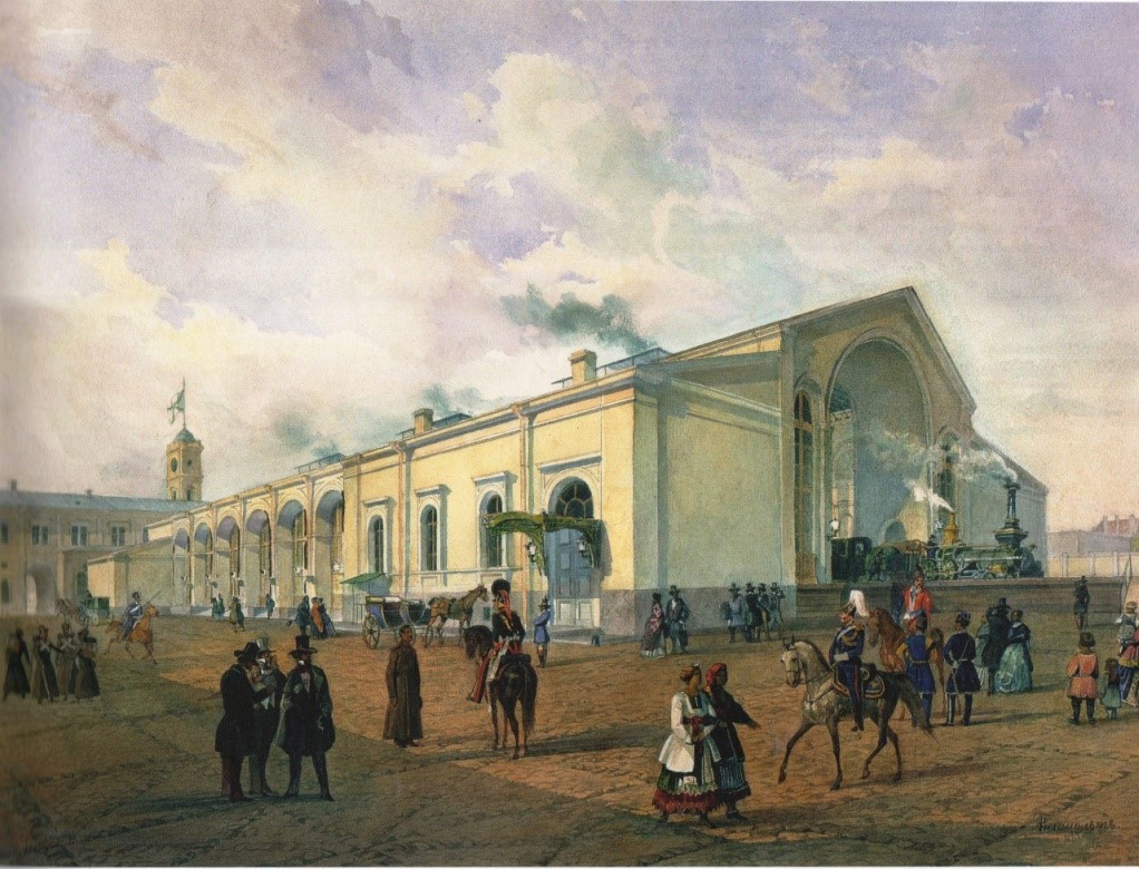 А.-В. Петцольт. Николаевский вокзал. Отправление поезда. 1851 г.